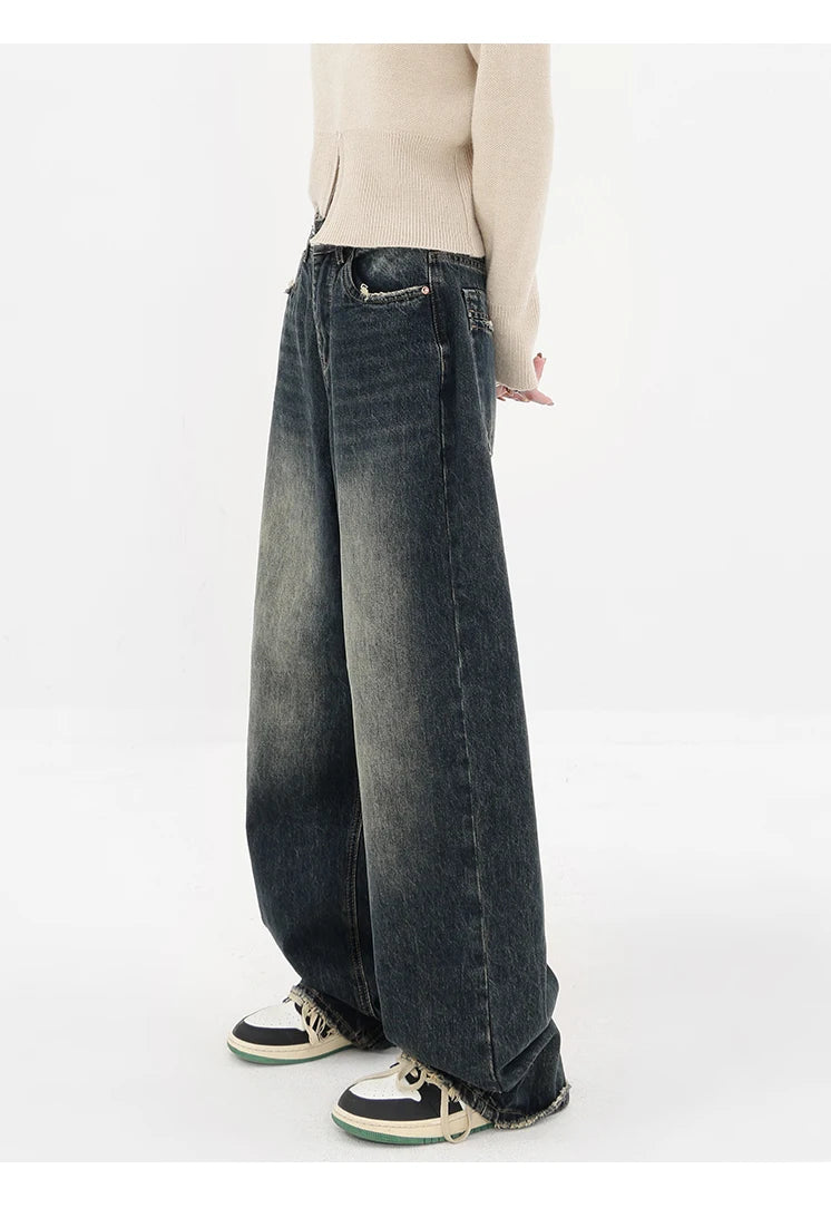 Streetwear Retro Autumn Women High Waist Jeans