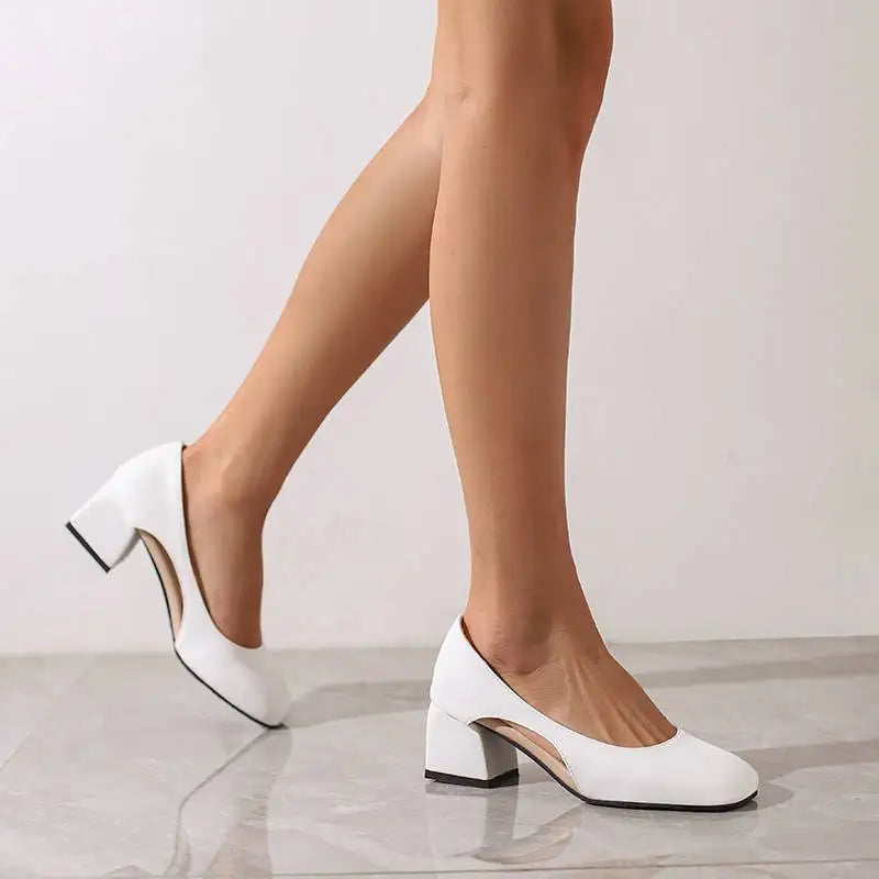 Pumps Square Toe Block Heel 5.5cm 
Slip On Solid Concise Female Shoes