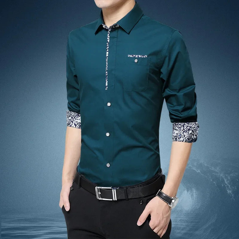 Long Sleeve Button Plain Solid Color Male Shirt