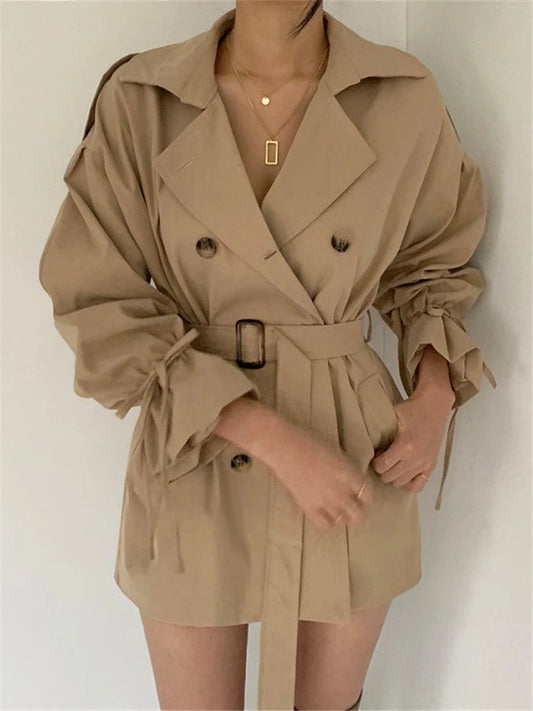 Winter Khaki Minimalist Women's Trench Coat