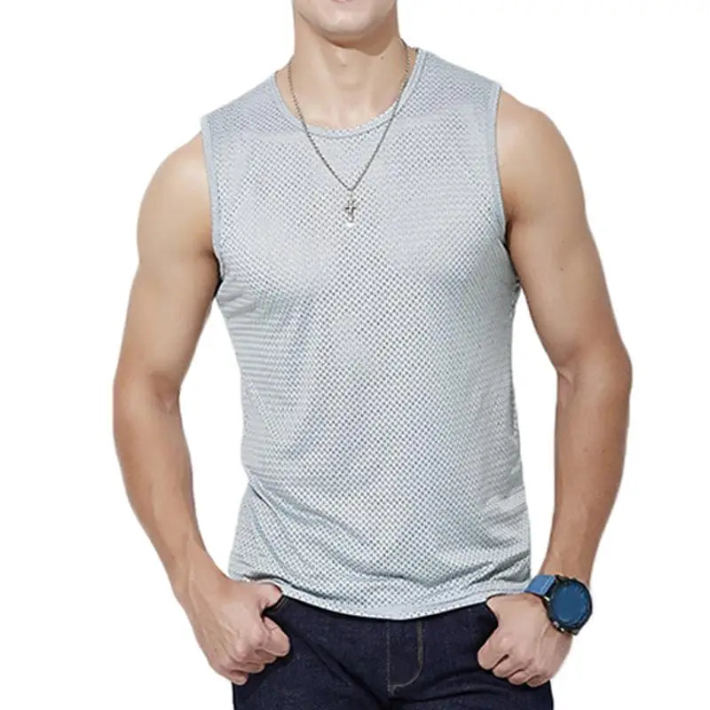 New Men Mesh Vest Ice Silk, Quick-drying Bodybuilding Tank tops 
Fitness Muscle Sleeveless 
Narrow Vest Fitness Casual Sport Tops