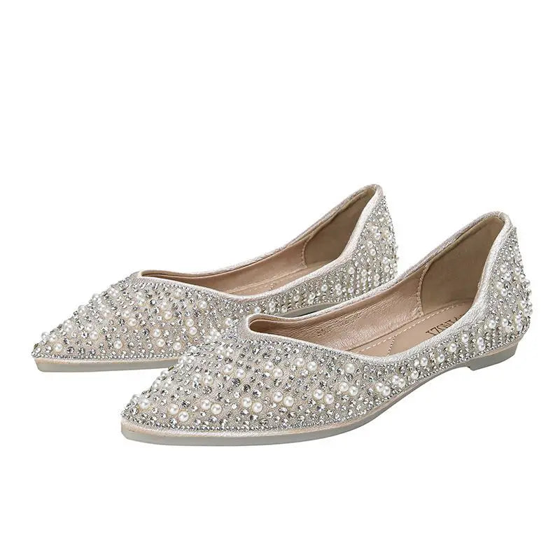 Rhinestone Women Flats Pointed Toe, Slip On