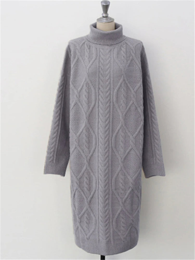 Winter Oversize Turtleneck Knitted Women Dresses