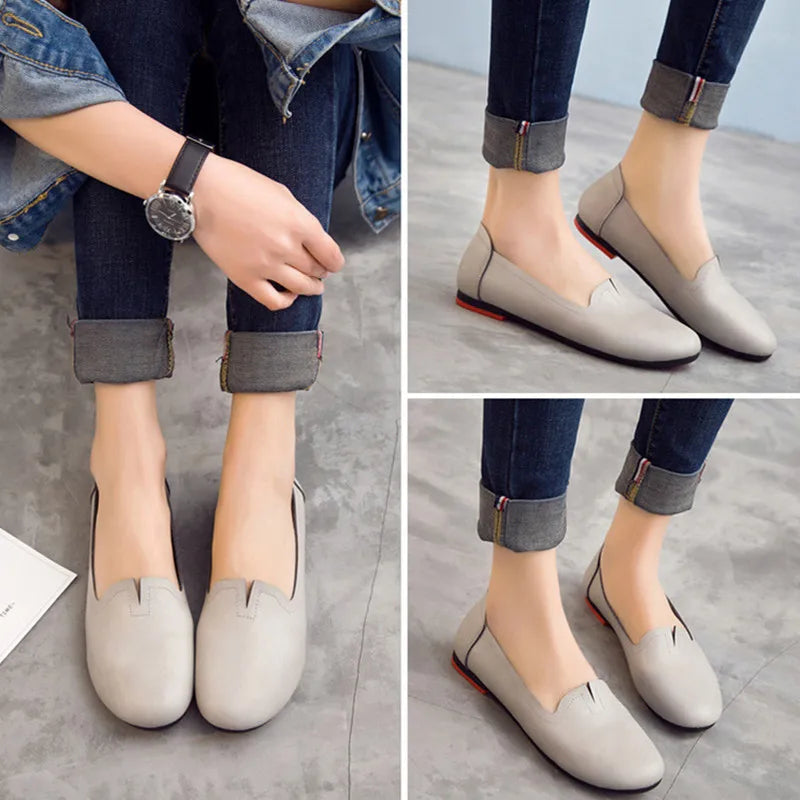 Women shoes for spring withs genuine leather 
casual sweet women flat shoes