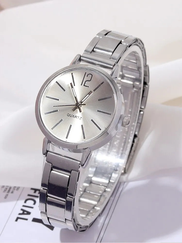 2pcs Simple Silver 
Steel Band Quartz Watch plus LOVE Bracelet Set