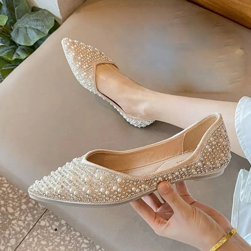 Rhinestone Women Flats Pointed Toe, Slip On