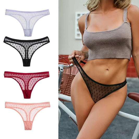 4 PCS Sexy, Low Waist G-String Underwear 
Transparent Soft Breathable Lingerie