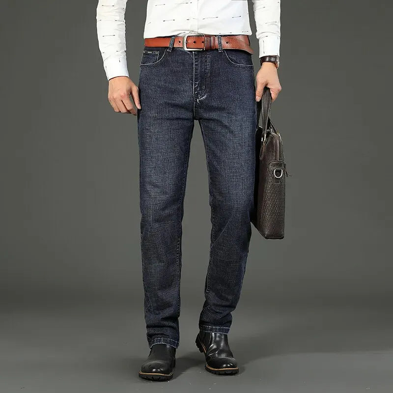 Business Men Jeans, Casual Straight Stretch 
Classic Blue Work Denim