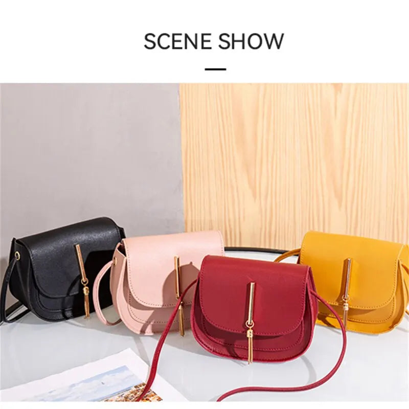 Golden Tassel Double Layer Semi Circle Solid Color One Shoulder Saddle Bag