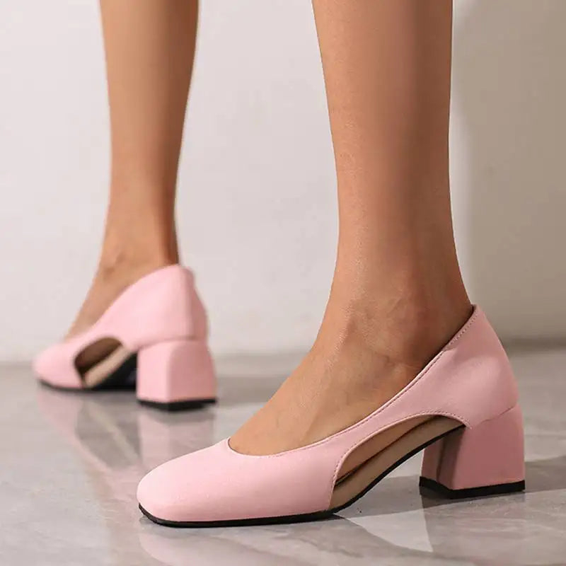 Pumps Square Toe Block Heel 5.5cm 
Slip On Solid Concise Female Shoes