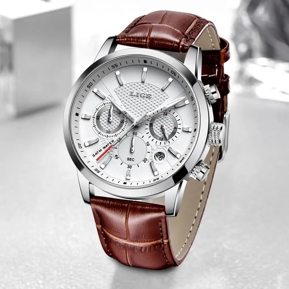 Men Luxury Casual Leather Quartz Men Watch 
Man Business Clock, Waterproof with Date Chronograph