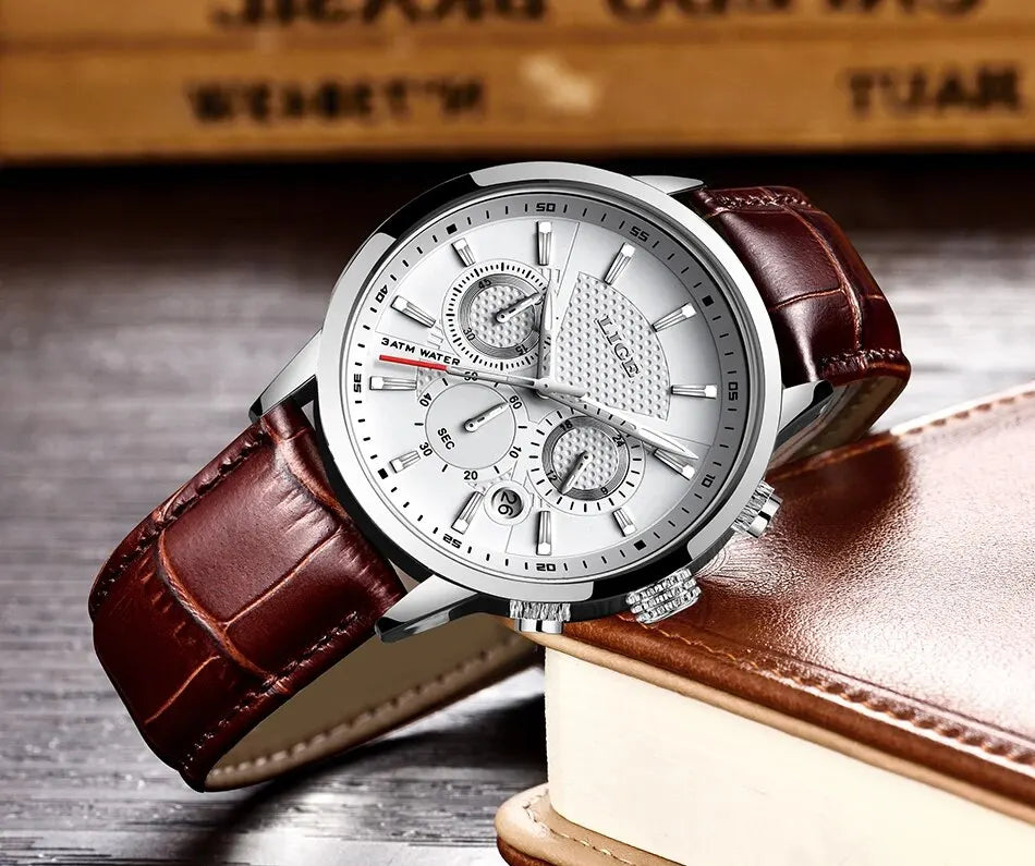 Men Luxury Casual Leather Quartz Men Watch 
Man Business Clock, Waterproof with Date Chronograph