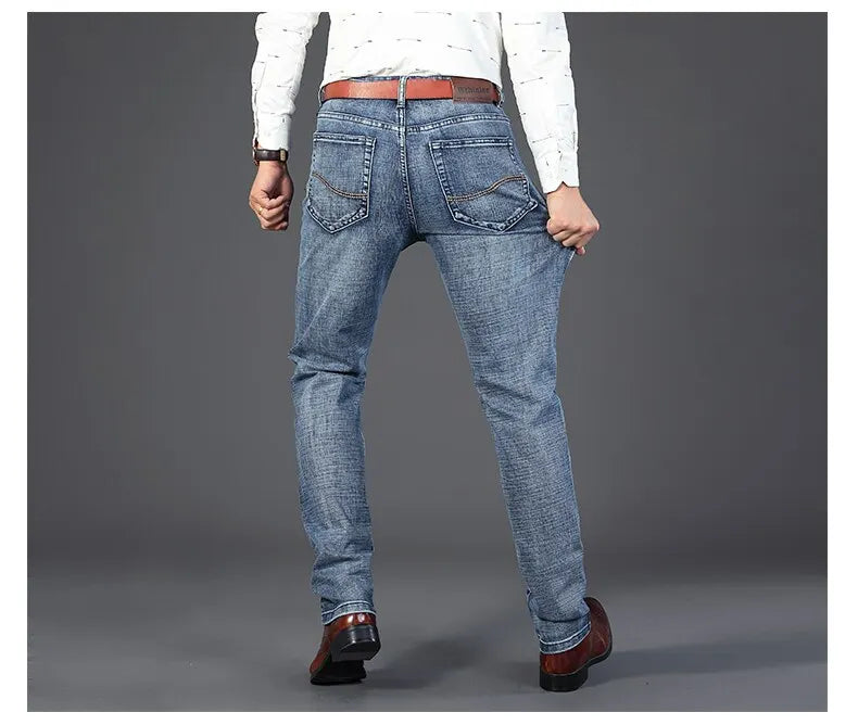 Business Men Jeans, Casual Straight Stretch 
Classic Blue Work Denim