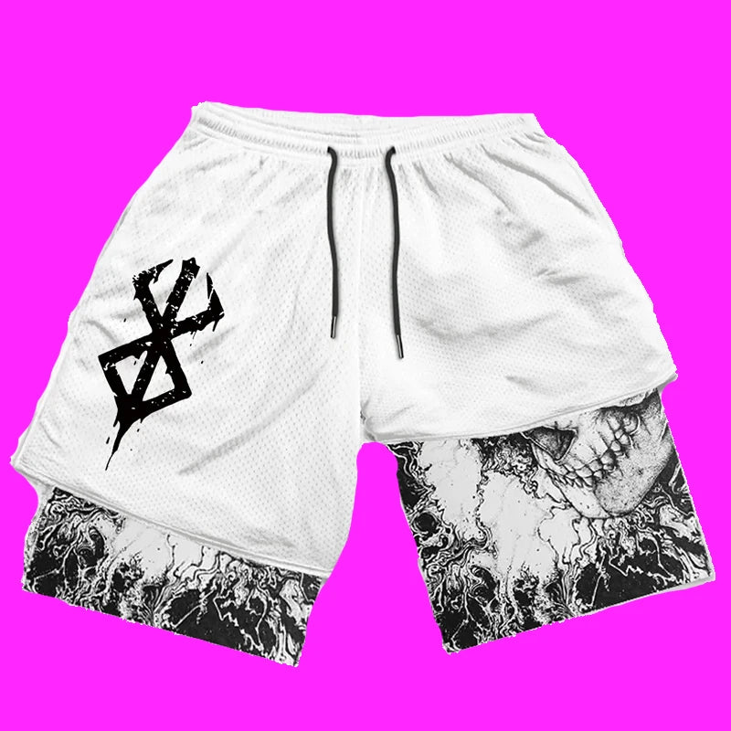 Summer Men Streetwear Anime High Waist Oversize Breathable Gym Short