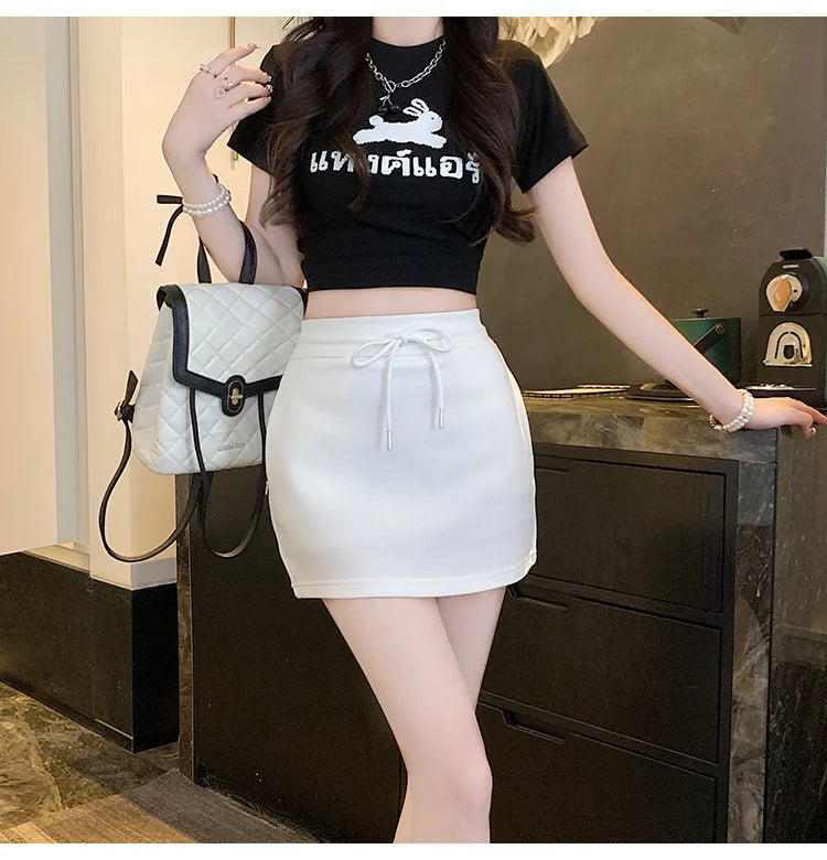 Drawstring Mini Skirt with High Waist