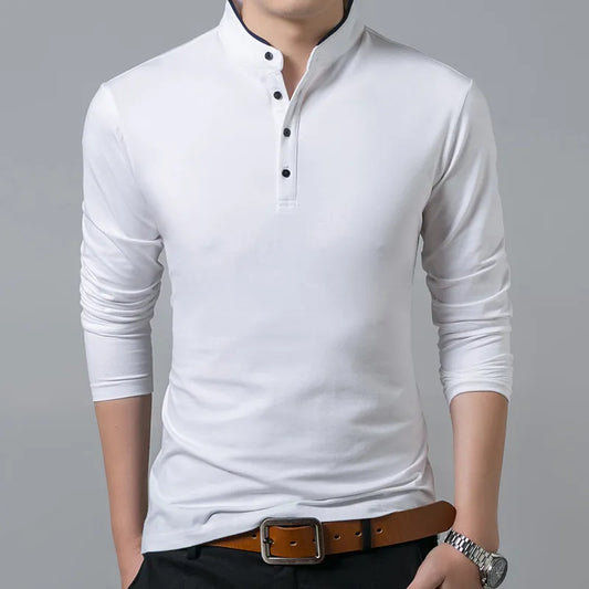 Men Business Casual Polo Long Sleeve T-shirt 
Summer Comfortable and Breathable Solid Cotton Top