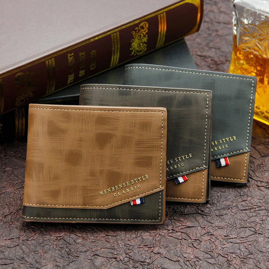 Short Frosted Large Capacity Leather Wallet with Multi-Slot Coin Pocket, Photo Holder