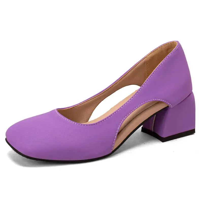 Pumps Square Toe Block Heel 5.5cm 
Slip On Solid Concise Female Shoes