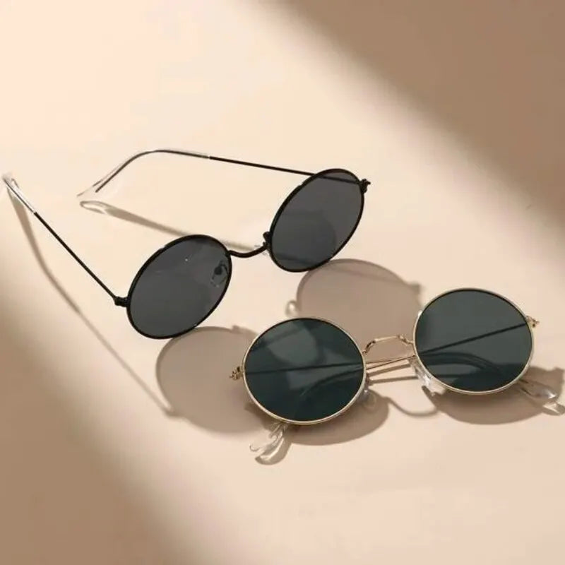 2 Pairs Per Set Small Round Sunglasses for woman's
Cute Skinny Metal Eyewear, Retro, Vintage