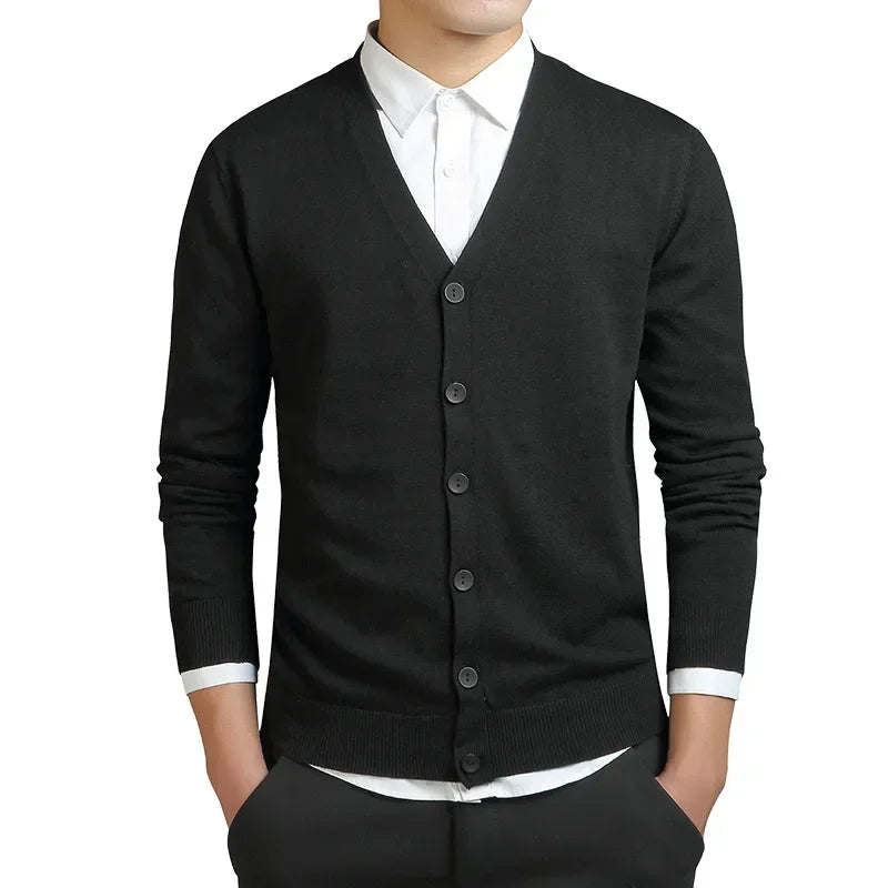 100% Cotton Sweater for Men, Long Sleeve 
V-Neck Sweaters, Loose Solid Button, Fit Knitting Casual Style Clothing