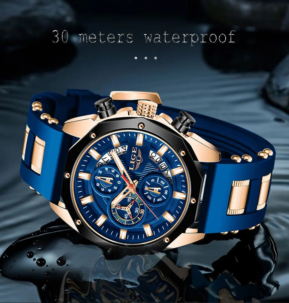 Fashion Men Watches 
Luxury Silicone Sport Watch for Men, Quartz Date Clock, Waterproof