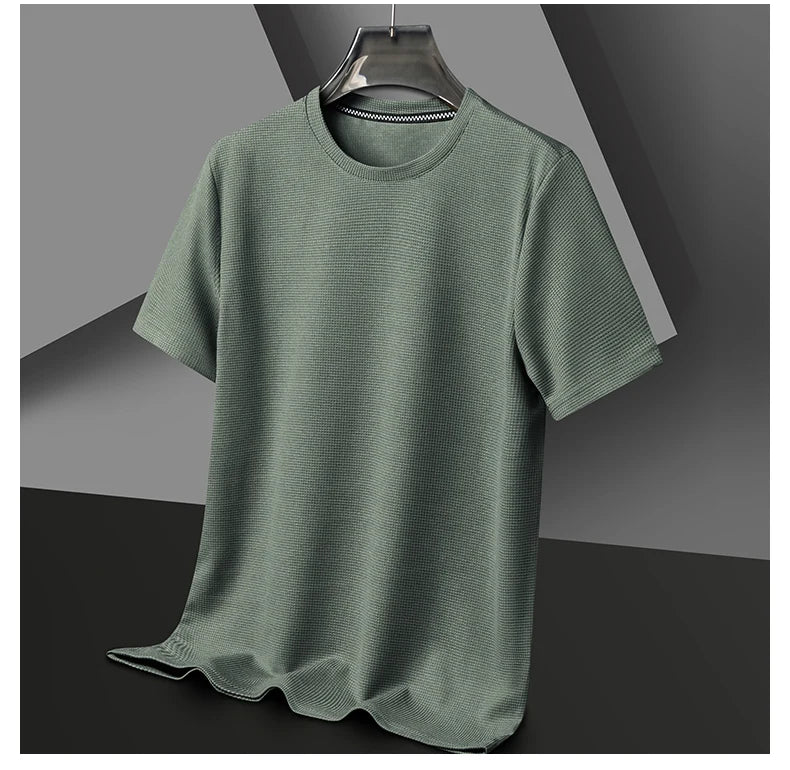 New Summer Waffle Round Neck Short Sleeved T-shirt for Men's