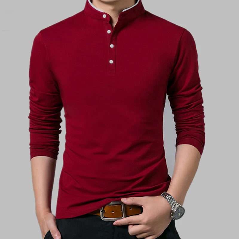 Men Business Casual Polo Long Sleeve T-shirt 
Summer Comfortable and Breathable Solid Cotton Top