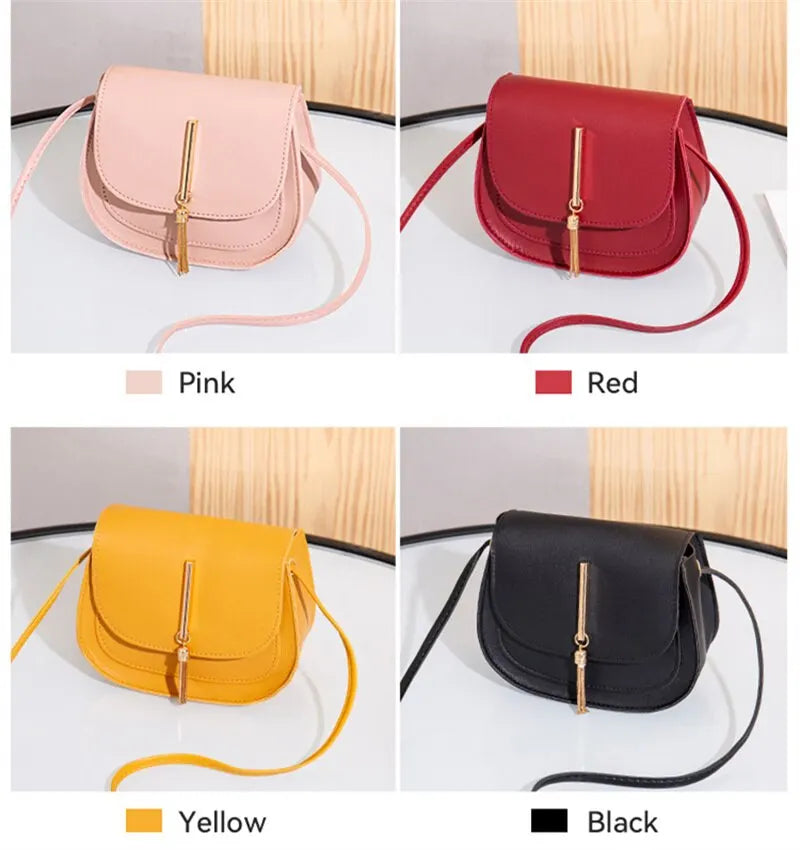 Golden Tassel Double Layer Semi Circle Solid Color One Shoulder Saddle Bag