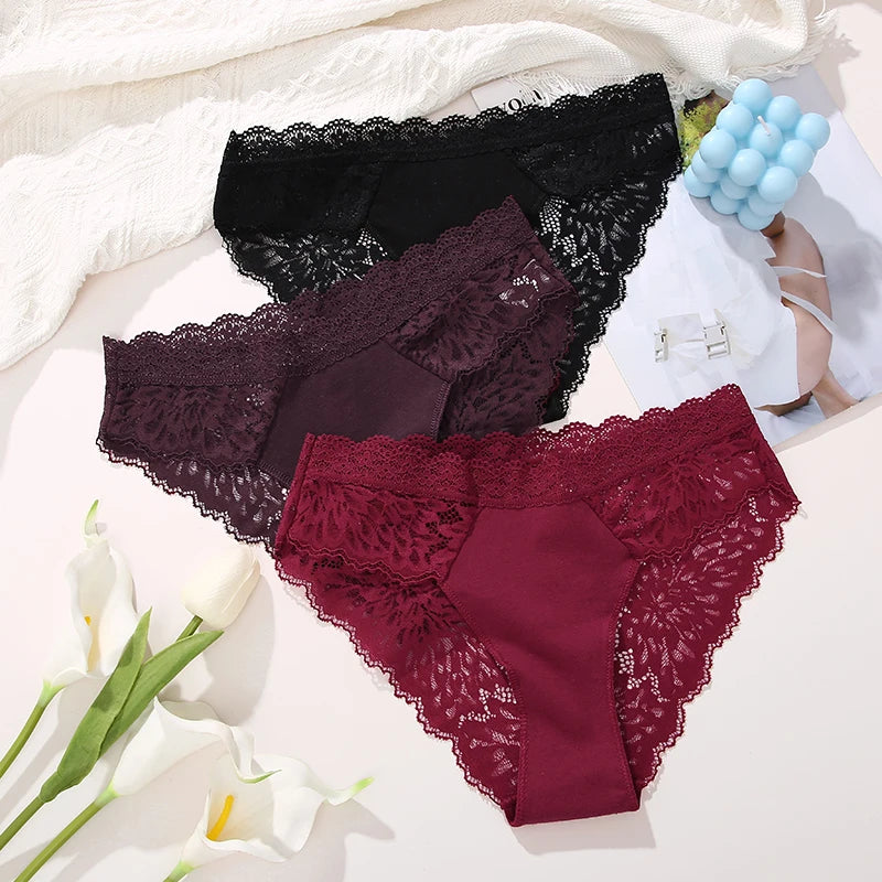 Lace Sexy Panties, Seamless, Hollow Out, Solid Color, Comfort