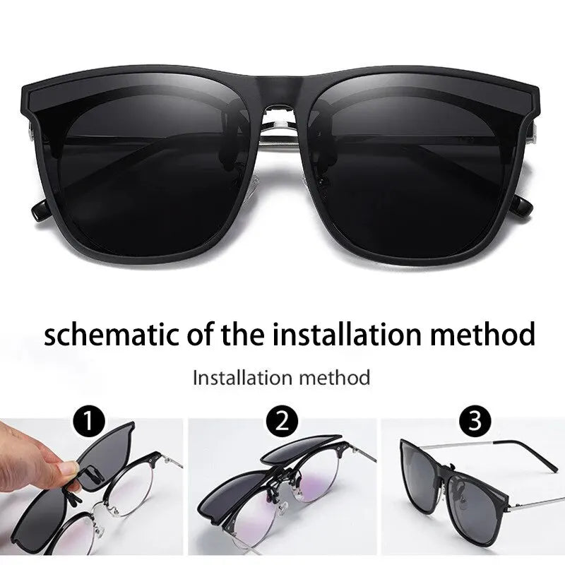 Polarized Clip On Sunglasses for Men Photochromic 
Car Driver Glasses with Night Vision
 Anti Glare Vintage Square Glasses