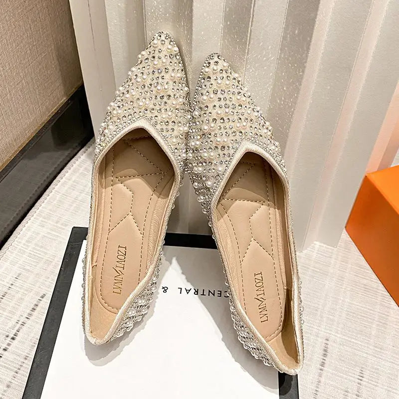 Rhinestone Women Flats Pointed Toe, Slip On