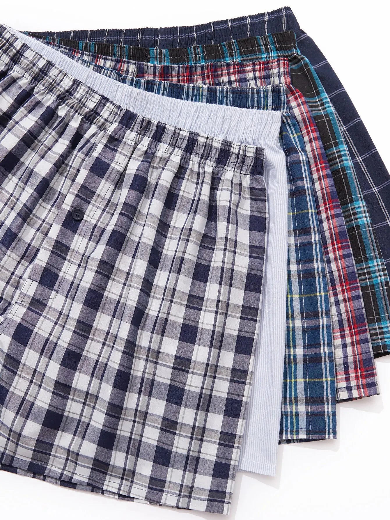 6 Pcs Boxer Shorts, Casual Plaid Elastic Waistband Button 
Men Underwear Woven Shorts