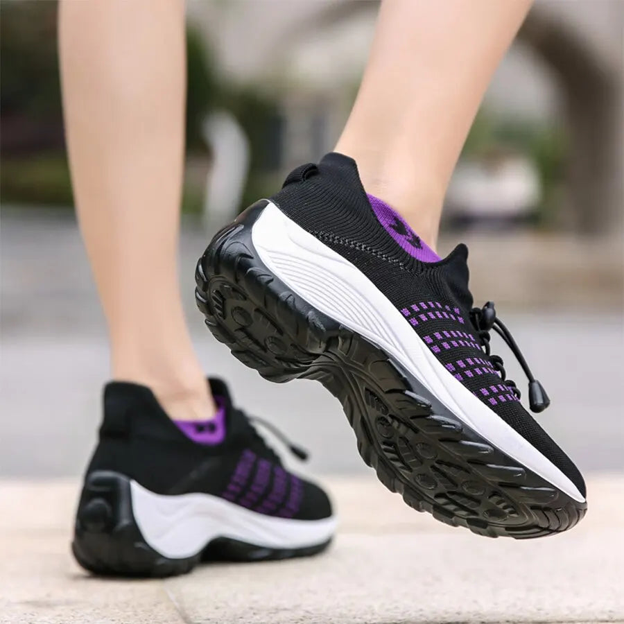 Women Fashion Sneaker for Walking, Fitness, Sport 
Chunky Platform Height Increasing Breathable Loafers Elastic Lady Trainers