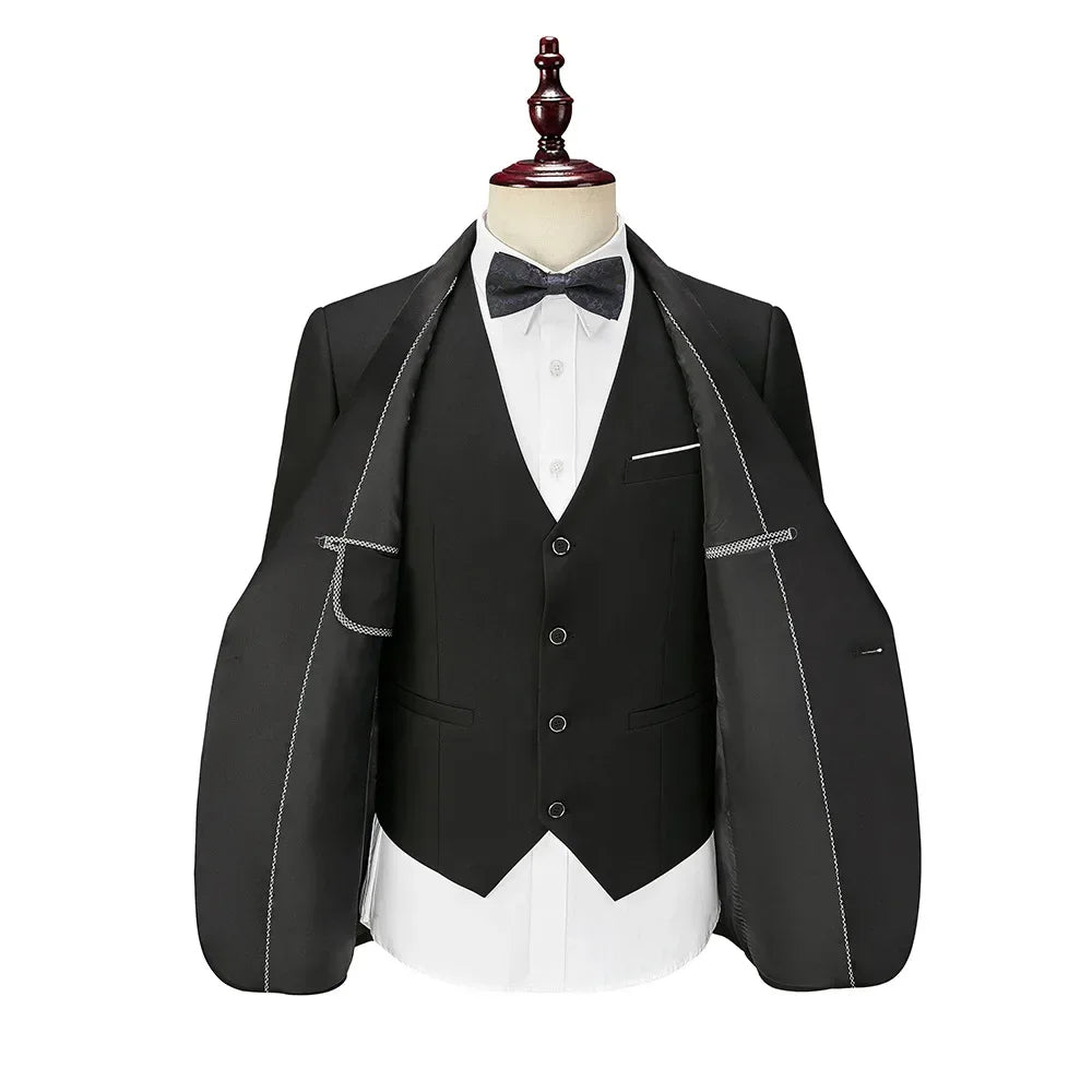 High Quality Men Suit, 3 Pieces Set  
Elegant Blazers Shawl Collar