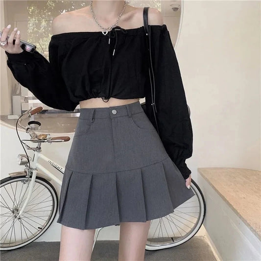 Korean High Waist Pleated Skirt