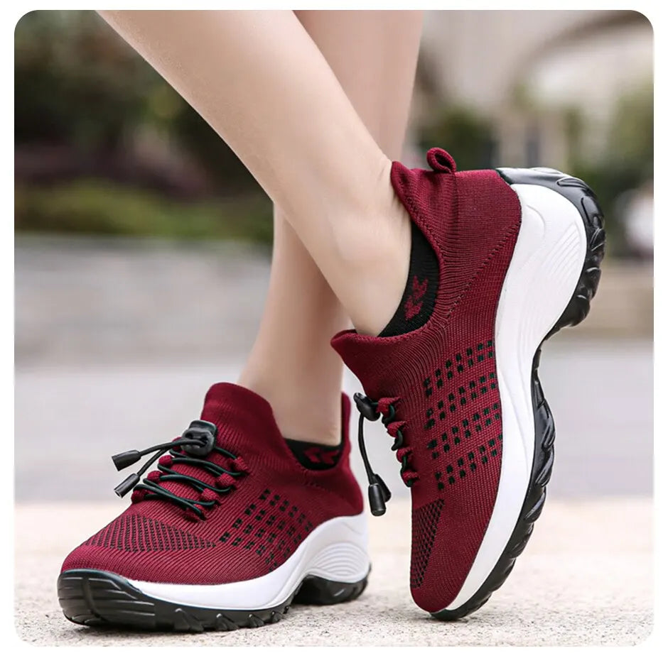 Women Fashion Sneaker for Walking, Fitness, Sport 
Chunky Platform Height Increasing Breathable Loafers Elastic Lady Trainers