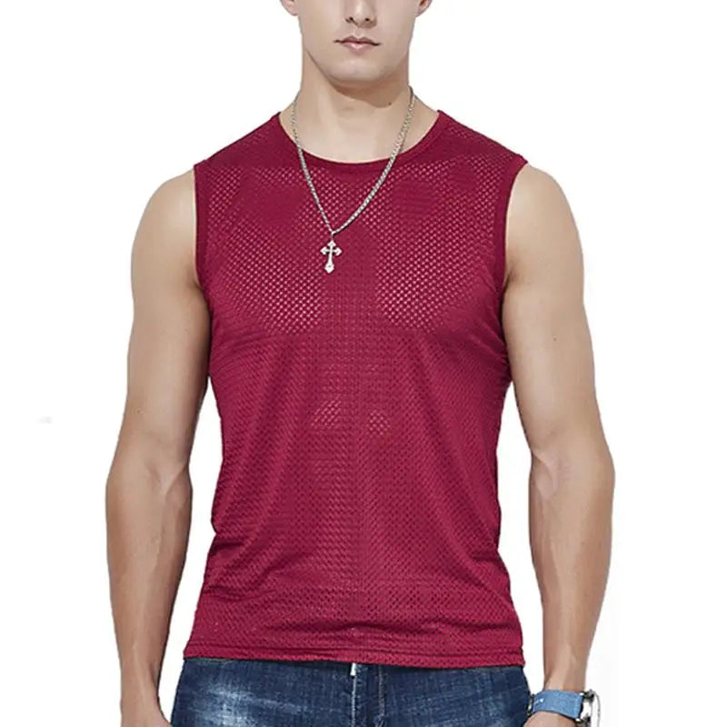 New Men Mesh Vest Ice Silk, Quick-drying Bodybuilding Tank tops 
Fitness Muscle Sleeveless 
Narrow Vest Fitness Casual Sport Tops