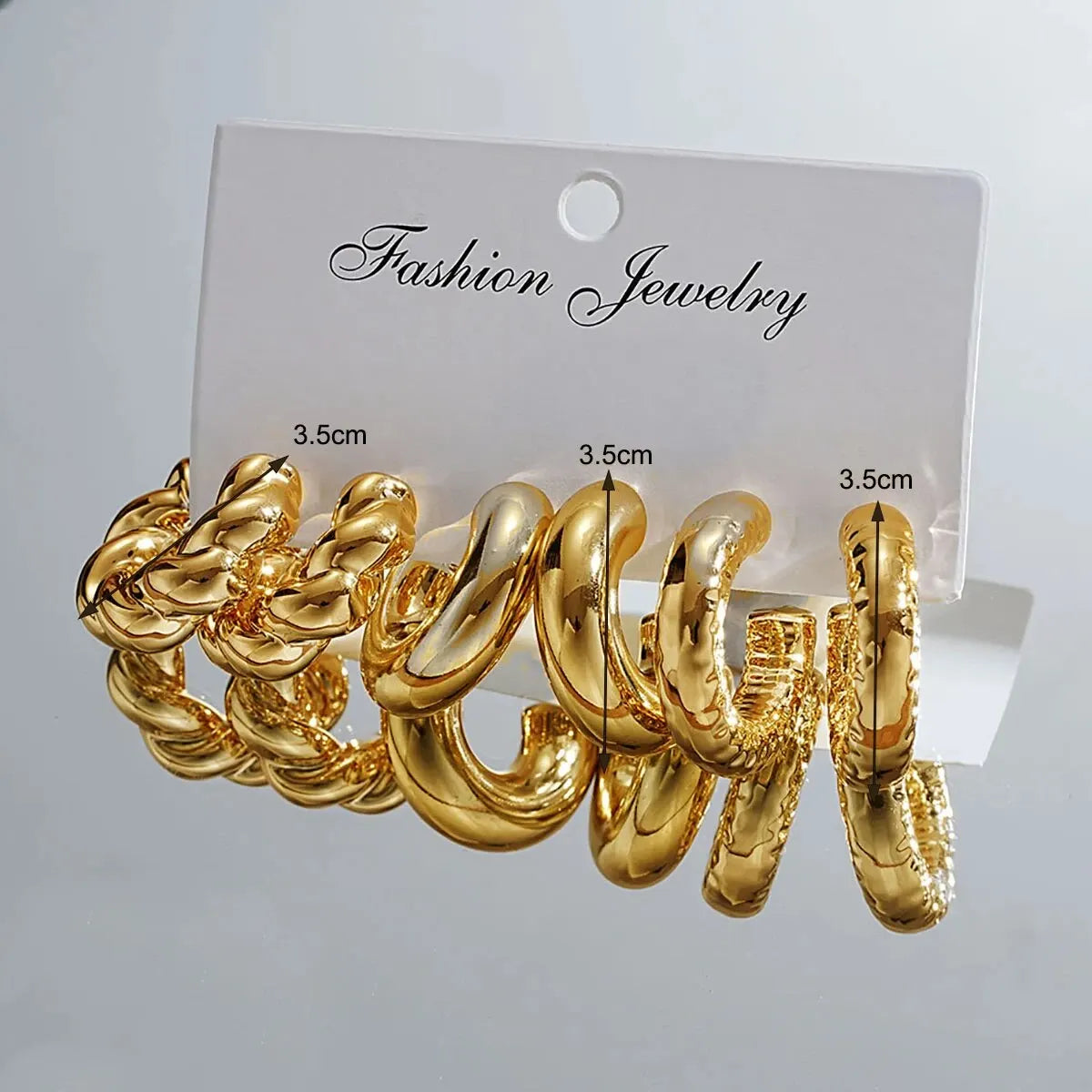 3 Pairs set Of Fashionable Simple Wide Glossy Metal Bean C- shaped Earrings