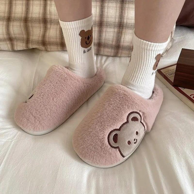 Cute Animal Fur Slipper For Women
Winter Warm Slippers Cartoon Teddy Bear House Shoes