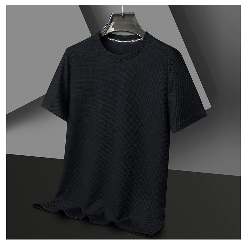 New Summer Waffle Round Neck Short Sleeved T-shirt for Men's