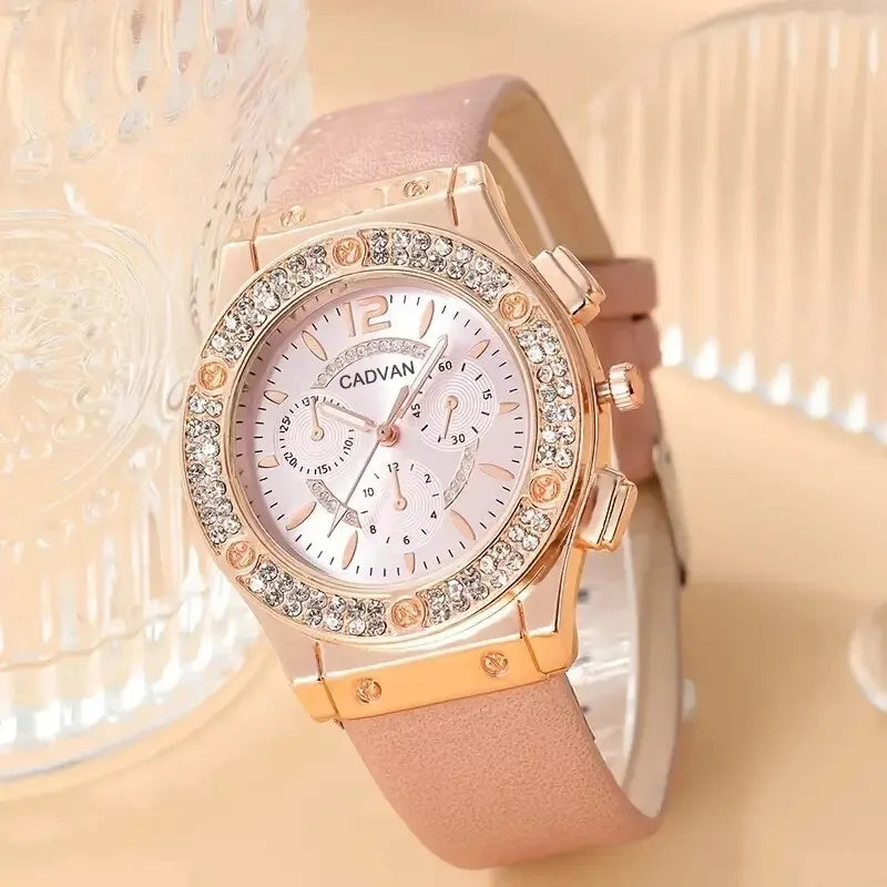 Set Luxury Rhinestone Women Fashion Elegant Wristwatch Quartz Watch