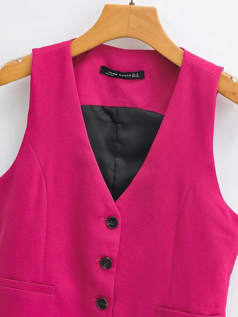 V-neck Single Breasted Suit Vest 
Women Slim Short Fashion Asymmetrical Thin Sleeveless Coat Vest