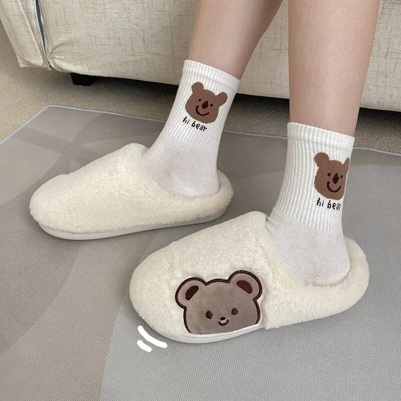 Cute Animal Fur Slipper For Women
Winter Warm Slippers Cartoon Teddy Bear House Shoes