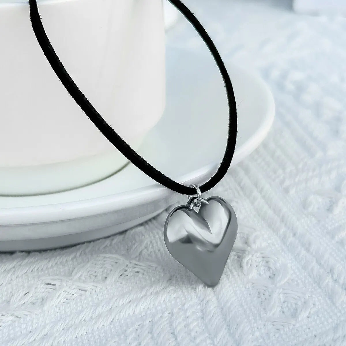 Black Velvet Big Heart Pendant Choker Necklace