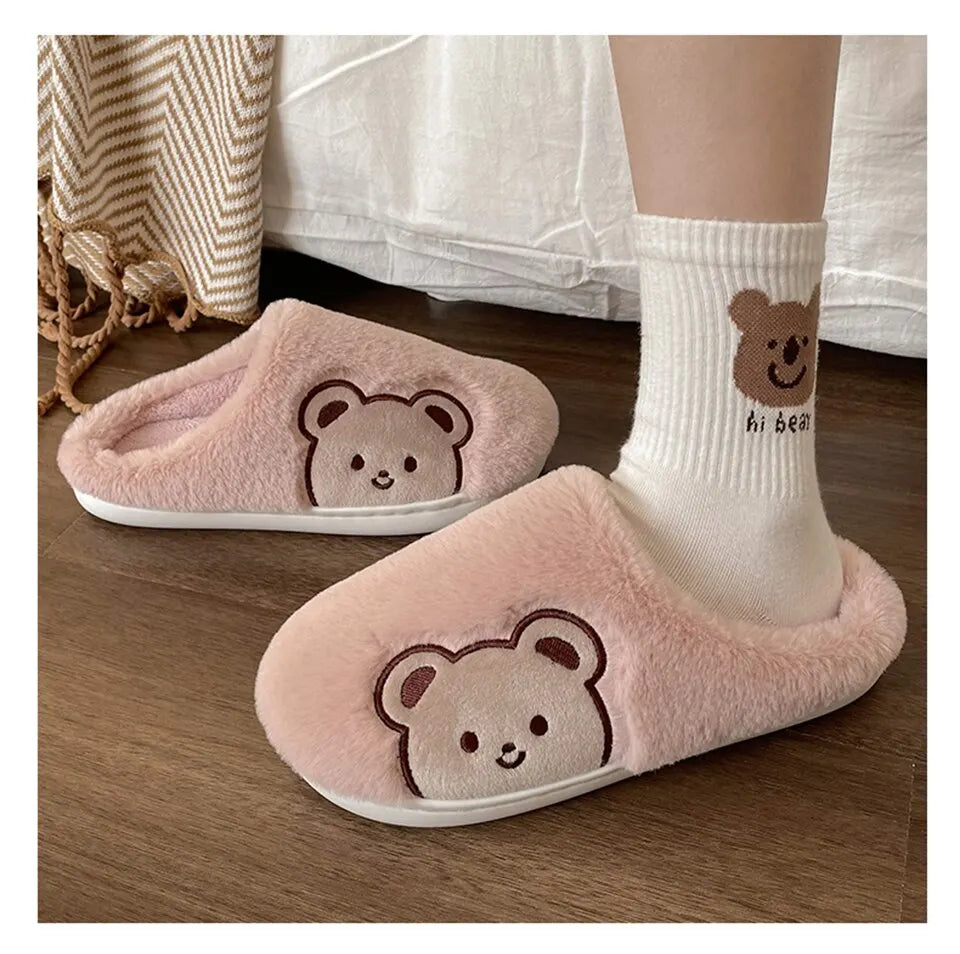 Cute Animal Fur Slipper For Women
Winter Warm Slippers Cartoon Teddy Bear House Shoes