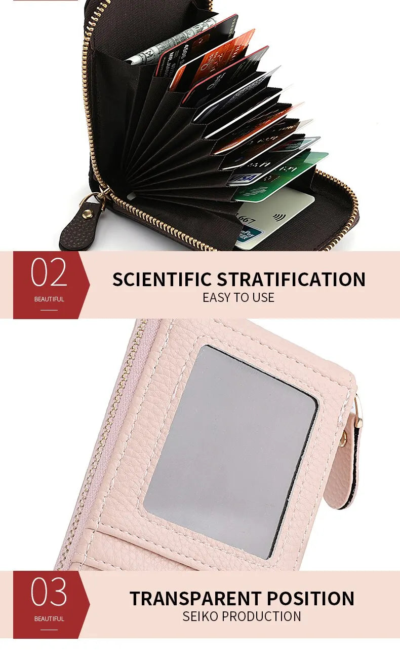 Pu Leather Zipper Short Mini Wallet
 Id Bank Card Holder, Women Purse