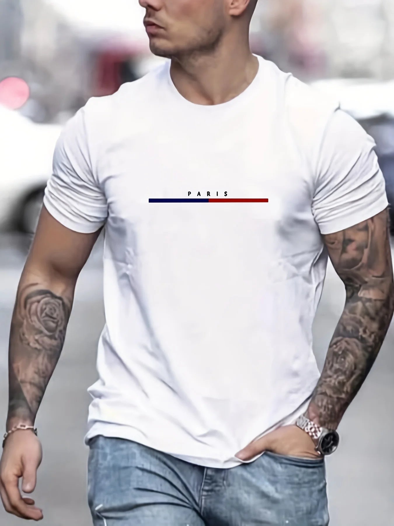 Men 100% Cotton Paris Short Sleeve T-shirt