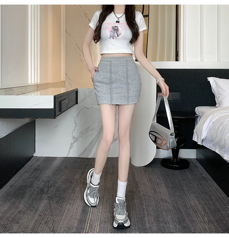 Drawstring Mini Skirt with High Waist