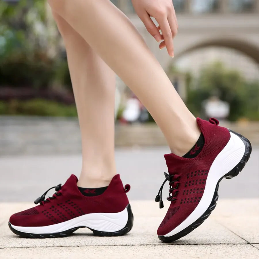 Women Fashion Sneaker for Walking, Fitness, Sport 
Chunky Platform Height Increasing Breathable Loafers Elastic Lady Trainers