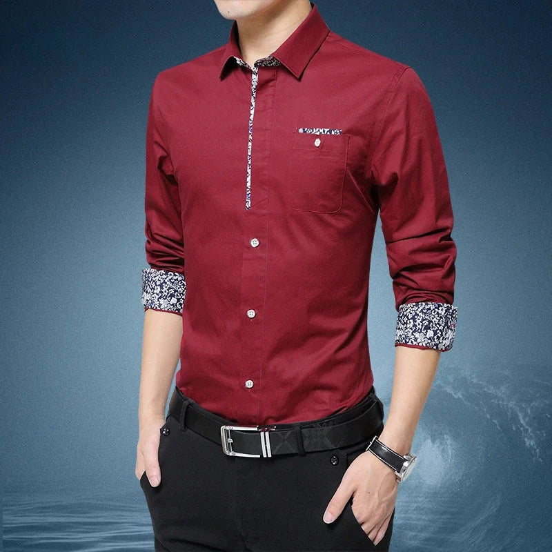 Long Sleeve Button Plain Solid Color Male Shirt